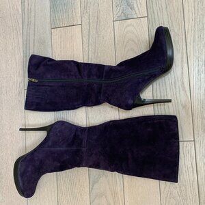 Purple Genuine Suede Heeled Boots Size 39